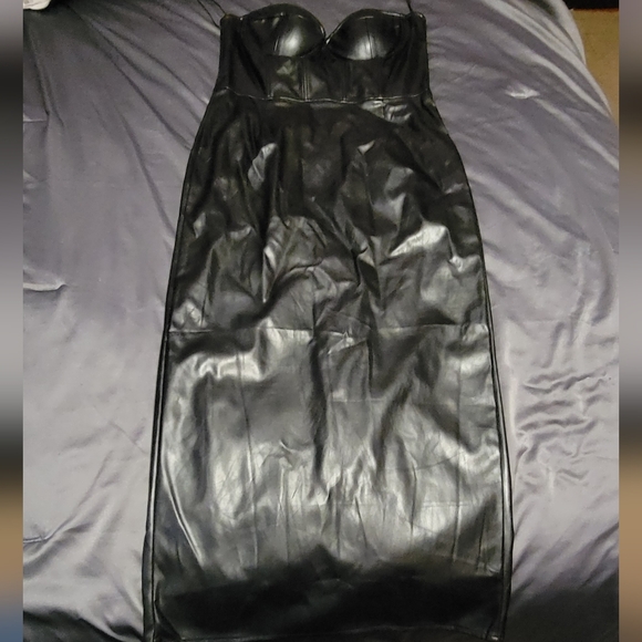 Fall Leaves Faux Leather Strapless Dress sz XL - Picture 3 of 8